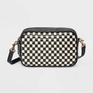 NWT Double Zip Camera Crossbody Bag Checkerboard White and Black